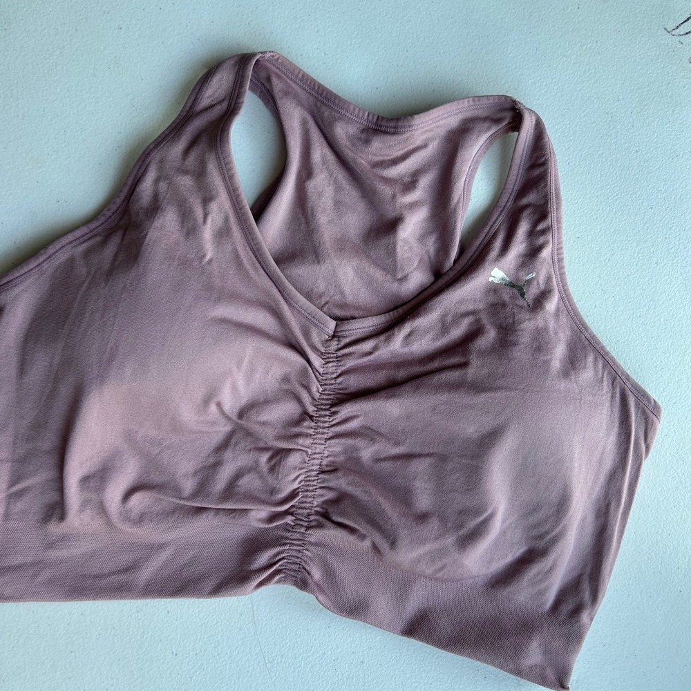 Puma Seamless Racerback Sports Bra Women 1X Mauve Pink Activewear Gym Yoga